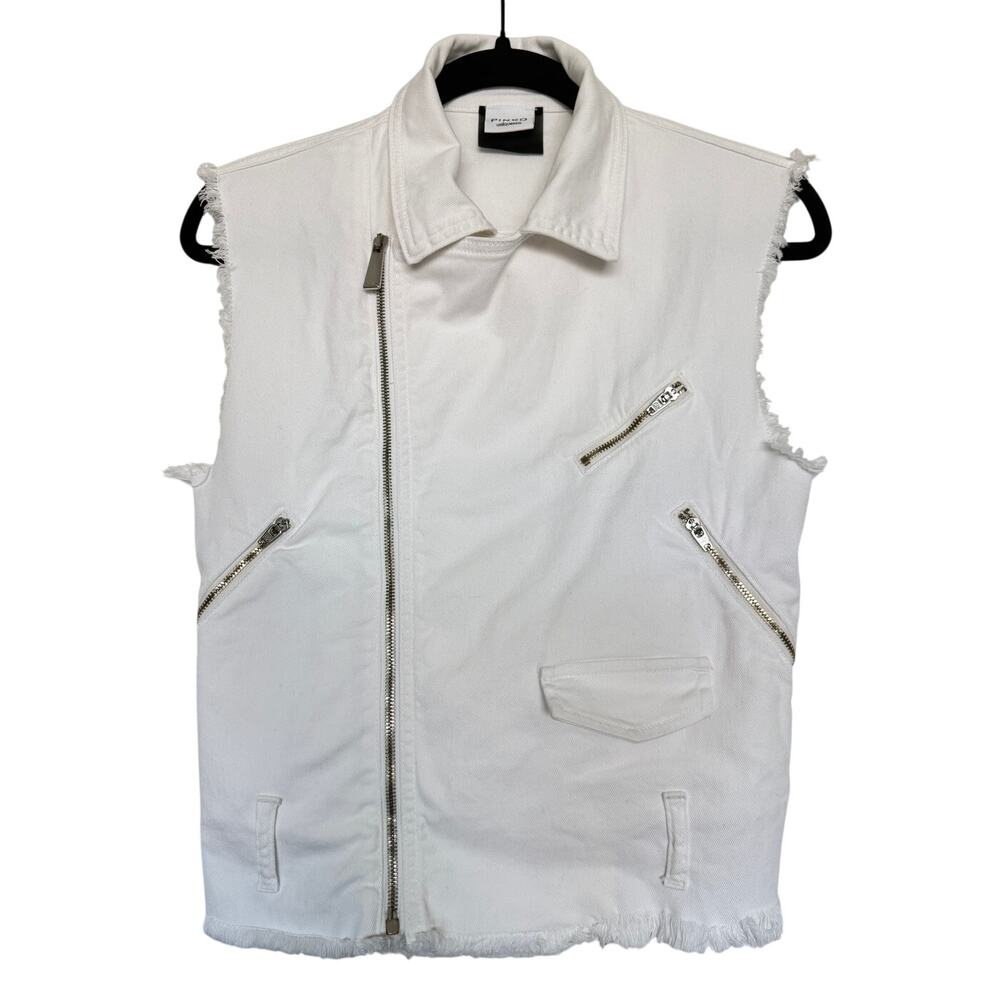 Pinko Uniqueness White Denim Moto Vest IT 38 US XS Belted Italy